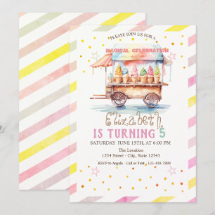 Invitación Camión de helado colorido rayado cumpleaños