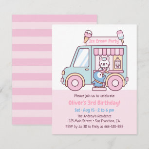 Invitación Camión de helado pastel adorable para fiesta de cu