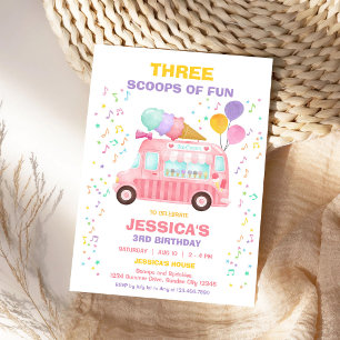 Invitación Camión De Helado Scoops De Diversión Cumpleaños De