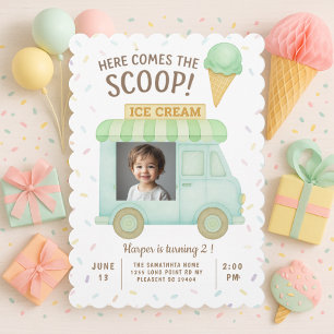 Invitación Camión de helado verde menta Foto Cumpleaños 