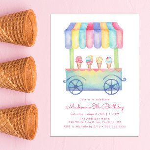 Invitación Camión de helados acuarela Cumpleaños