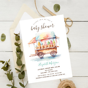 Invitación Camión de helados acuarela rayado Baby Shower