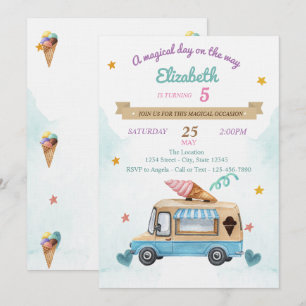 Invitación Camión de helados,Conos, Cumpleaños