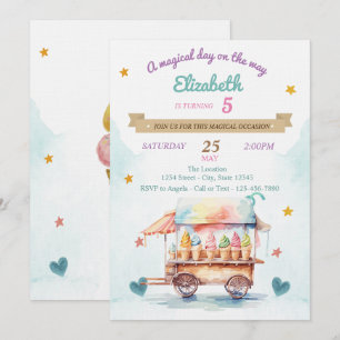 Invitación Camión de helados, Conos, Cumpleaños