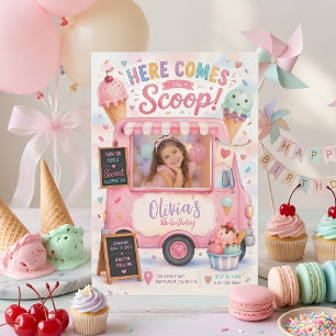 Invitación Camión de helados dulce cumpleaños con foto