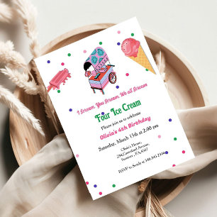 Invitación Camión de helados fiesta de cumpleaños de Girly