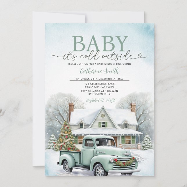 Invitación Camión de invierno bebé está frío fuera de Baby Sh (Anverso)