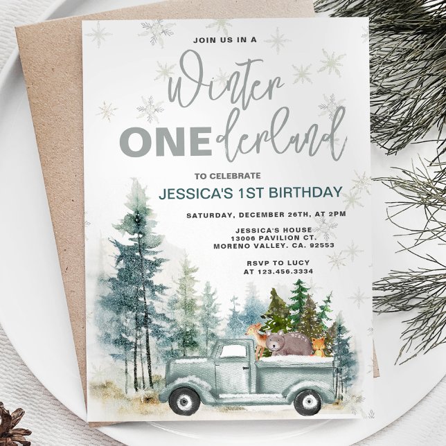 Invitación Camión de invierno Bosque de Onederland Primer cum (Subido por el creador)