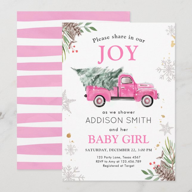 Invitación Camión de invierno comparte alegría Baby Shower fr (Anverso / Reverso)