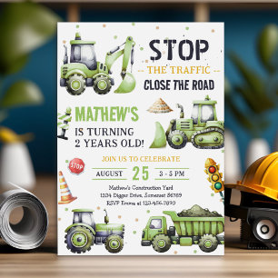 Invitación Camión de la construcción Niños Fiesta de segundo 