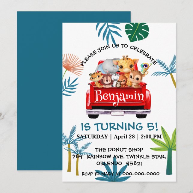 Invitación Camión de la jungla del Zoológico de Cute camión t (Anverso / Reverso)