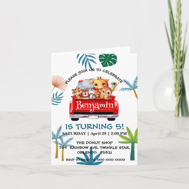 Invitación Camión de la jungla del Zoológico de Cute camión t (Anverso)