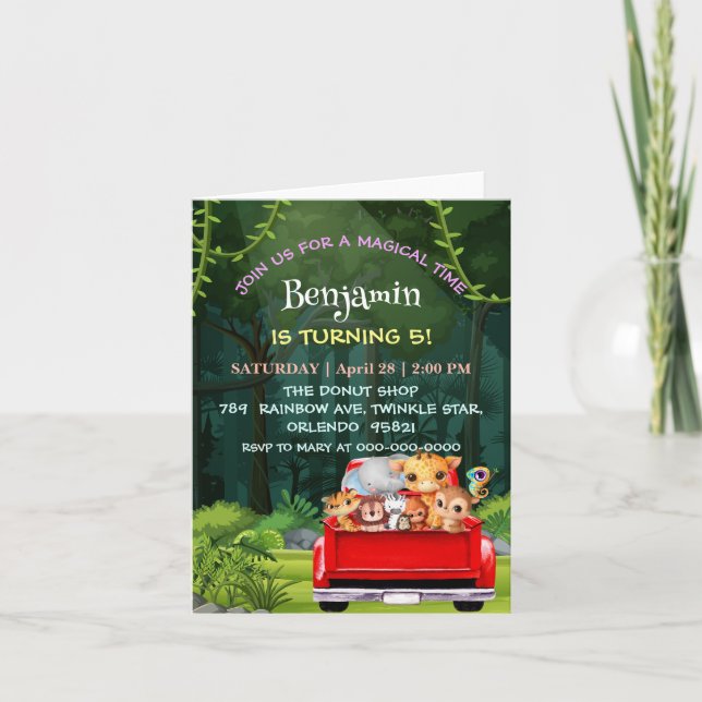 Invitación Camión de la jungla del Zoológico de Cute camión t (Anverso)