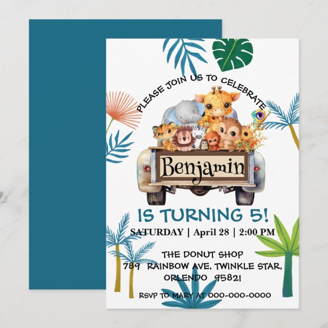 Invitación Camión de la jungla del Zoológico de Cute camión t (Anverso / Reverso)