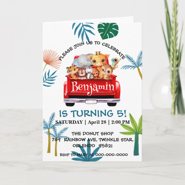 Invitación Camión de la jungla del Zoológico de Cute camión t (Anverso)