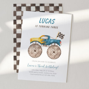 Invitación Camión de Monstruo Azul Cualquier fiesta de cumple