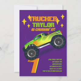 Invitación Camión de monstruo de TI CRUZADO Neon Birthday Par