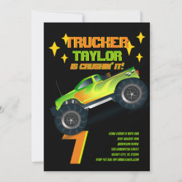 Invitación Camión de monstruo de TI CRUZADO Neon Birthday Par