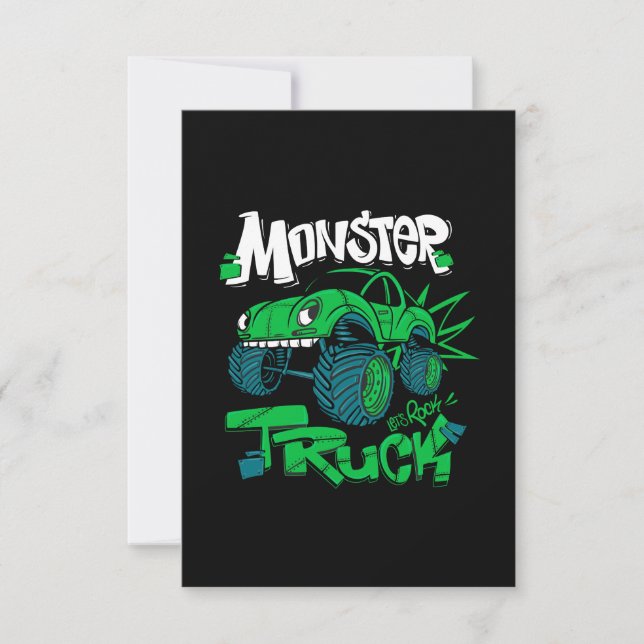 Invitación Camión de monstruos. ilustracion para estampados d (Anverso)