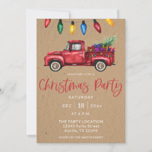 Invitación Camión de Navidad y Luces Faux Kraft Fiesta