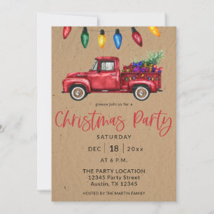 Invitación Camión de Navidad y Luces Faux Kraft Fiesta B