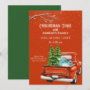 Invitación Camión de navidades con árboles en la nieve