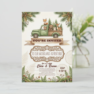 Invitación Camión de oso zorro del bosque bebé