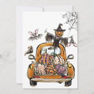 Invitación Camión de parcela de calabazas de otoño con espant