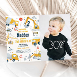 Invitación Camión de remolque amarillo de la construcción Niñ