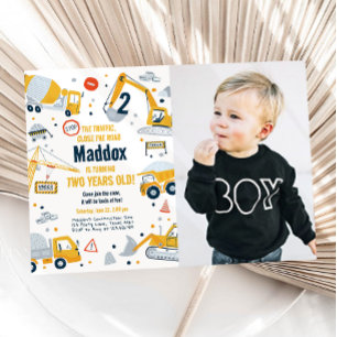 Invitación Camión de remolque amarillo de la construcción Niñ