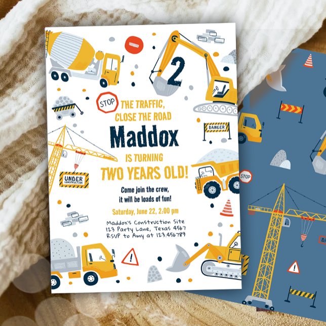 Invitación Camión de remolque amarillo de la construcción Niñ (Subido por el creador)