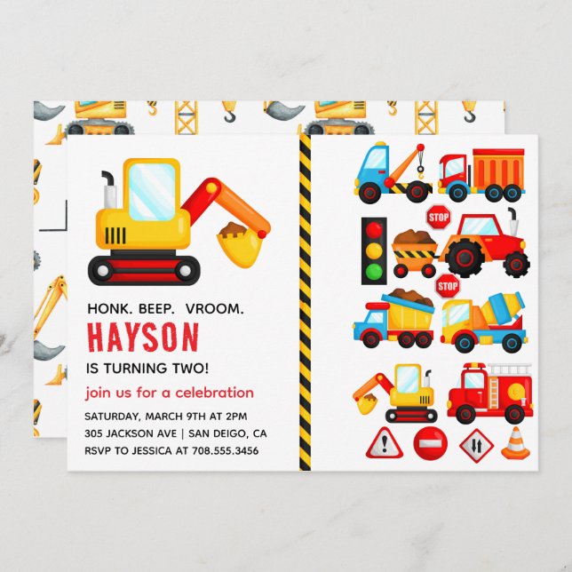 Invitación Camión de transporte urbano Fiesta de segundo cump (Anverso / Reverso)