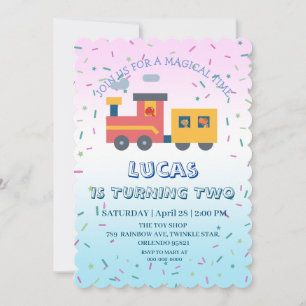 Invitación Camión de tren de dinosaurios Cuto fiesta de cumpl