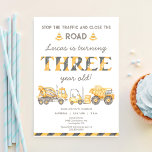 Invitación Camión de Volquete de Construcción 3er Cumpleaños<br><div class="desc">Invitación de Cumpleaños del Camión de Volquete de Construcción para el Tercer Cumpleaños de Niños</div>