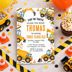 Invitación Camión de Volquete de Construcción 4º Cumpleaños