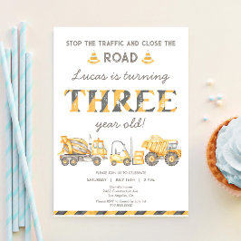 Invitación Camión de Volquete de Construcción Cumpleaños 3º N