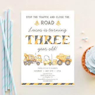 Invitación Camión de Volquete de Construcción Cumpleaños 3º N