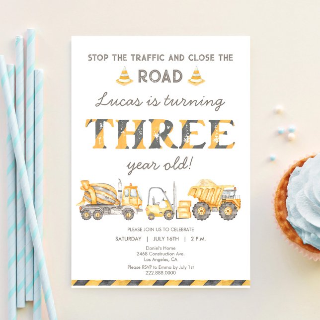 Invitación Camión de Volquete de Construcción Cumpleaños 3º N (Subido por el creador)