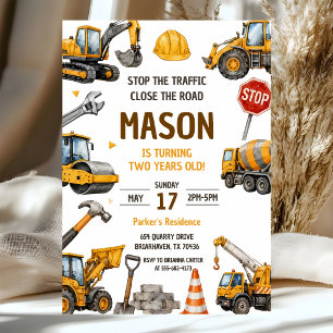 Invitación Camión de Volteo Cumpleaños 2 Construcción