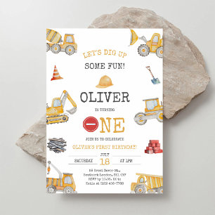 Invitación Camión de Volteo de Construcción 1er Cumpleaños