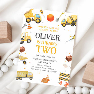 Invitación Camión de Volteo de Construcción 2do Cumpleaños