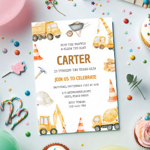 Invitación Camión de Volteo de Construcción 2do Cumpleaños