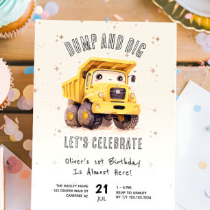 Invitación Camión de Volteo de Construcción Adorable Cumpleañ