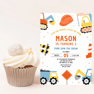 Invitación Camión de Volteo de Construcción Amarillo Cumpleañ