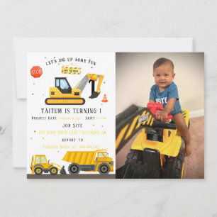 Invitación Camión de Volteo y Excavadora   Cumpleaños de Cons