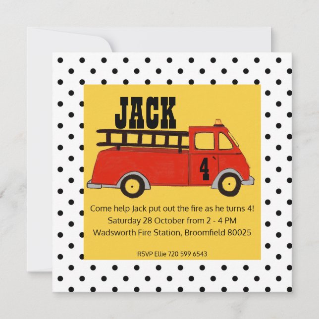Invitación Camión del rojo del parque de bomberos del parque (Anverso)