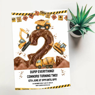 Invitación Camión Excavadora de Construcción 2do Cumpleaños