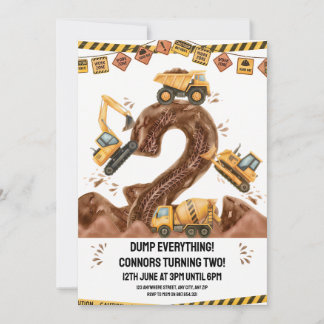 Invitación Camión Excavadora de Construcción 2do Cumpleaños