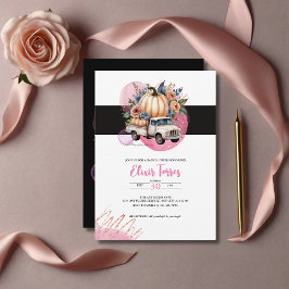 Invitación Camión floral negro de calabaza rosada Baby Shower