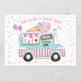 Invitación Camión helado Chica invitado de cumpleaños rosado